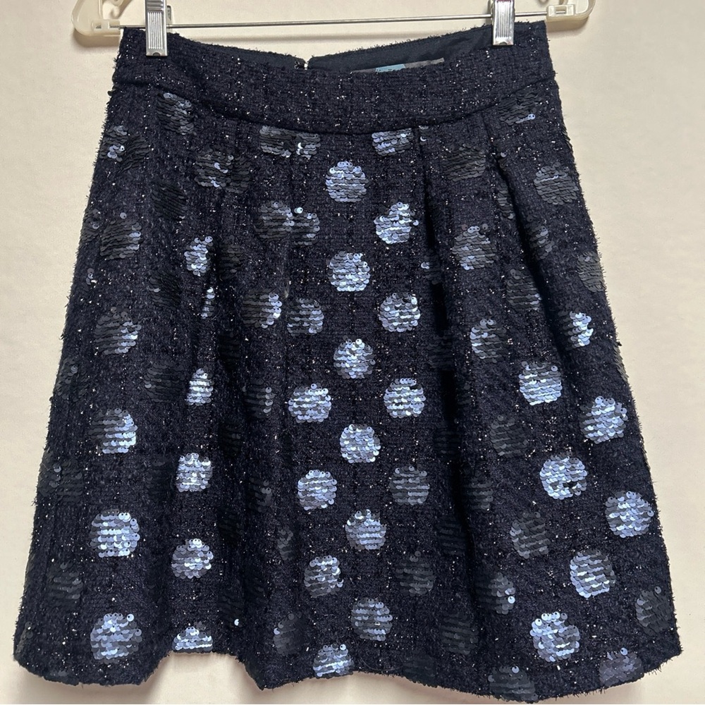 Eva Franco navy Blue Polka Dot Sequin Skirt